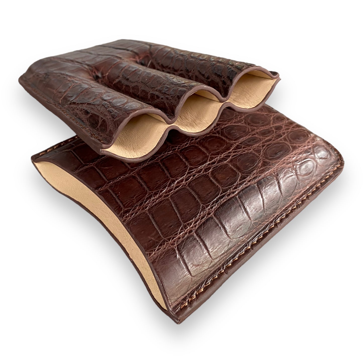 Handmade Luxury Brown Alligator Cigar Case, Leather Cigar Humidor, 2 to 3 Tubes Cigar Case
