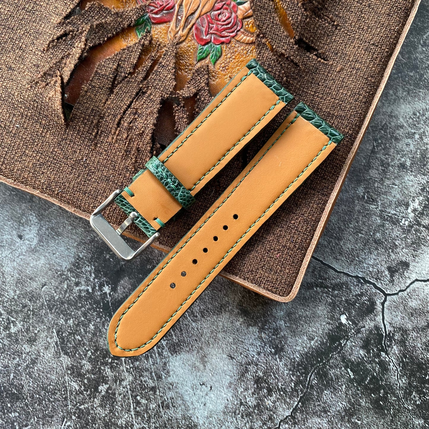Green Ostrich Leg Watch Straps
