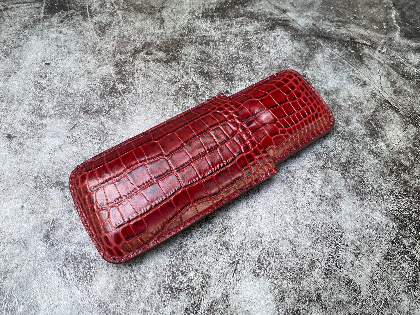 Handmade Red Italy Printed Cowhide Leather Cigar Case, Leather Cigar Humidor, 2 to 3 Tubes Cigar Case