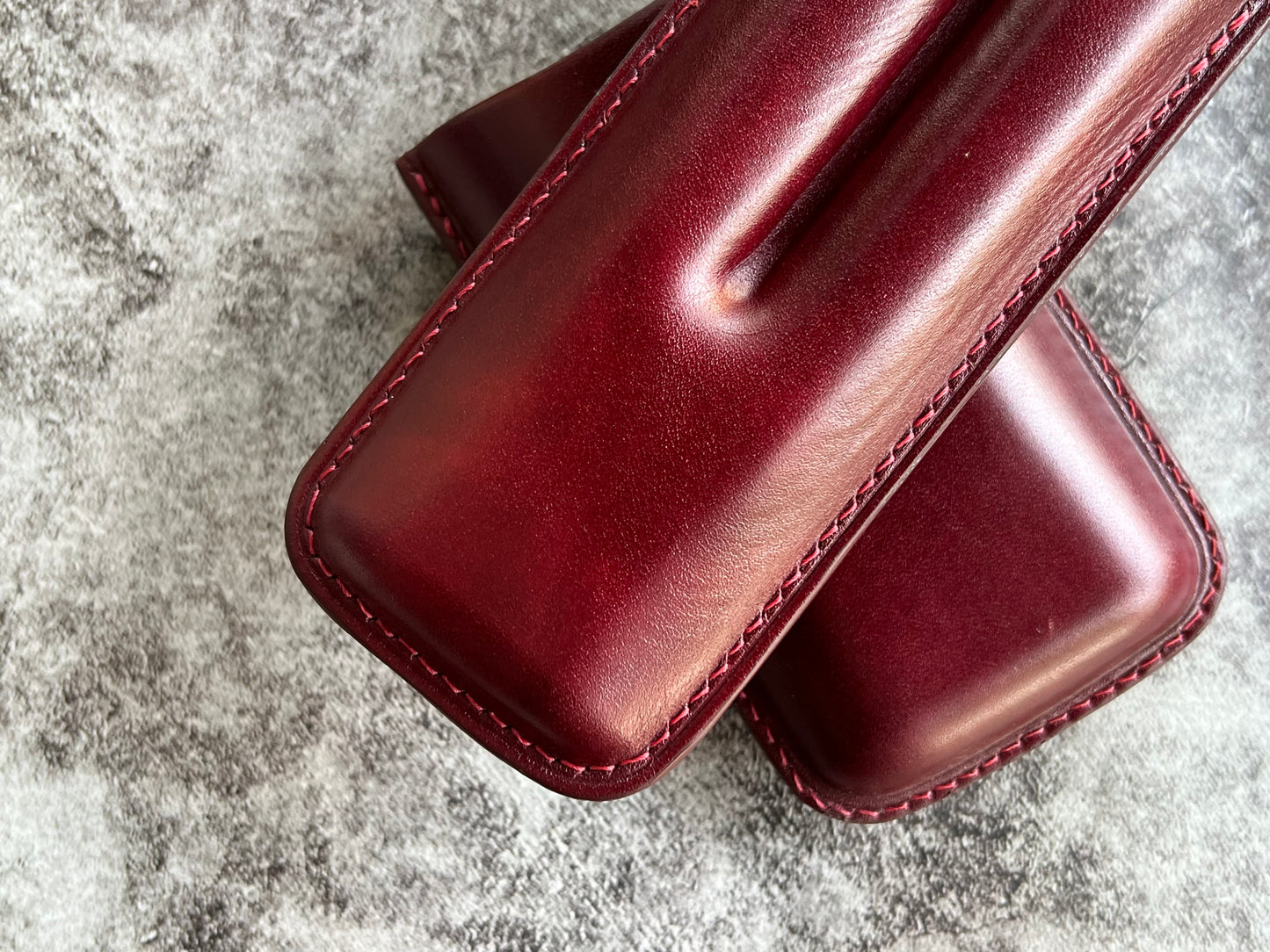 Handmade Wine Leather Cigar Case, Leather Cigar Humidor, 2 to 3 Tubes Cigar Case