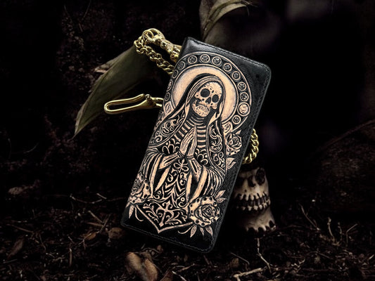 Santa Muerte Leather Carving Long Wallet