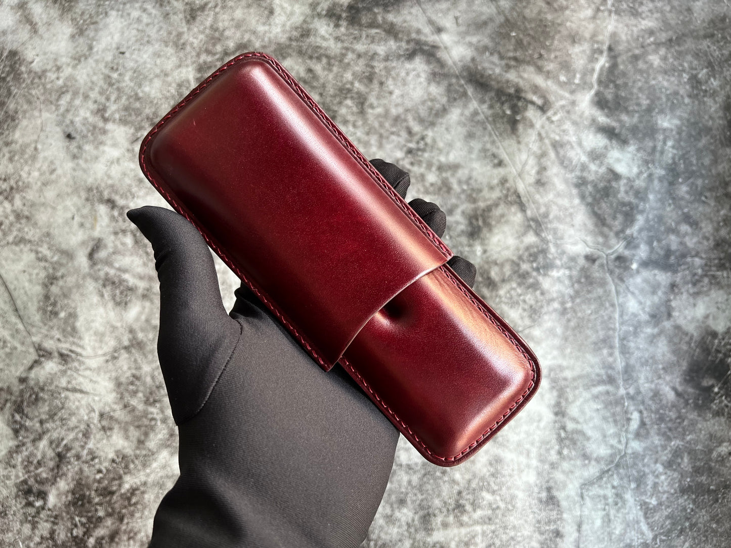 Handmade Wine Leather Cigar Case, Leather Cigar Humidor, 2 to 3 Tubes Cigar Case