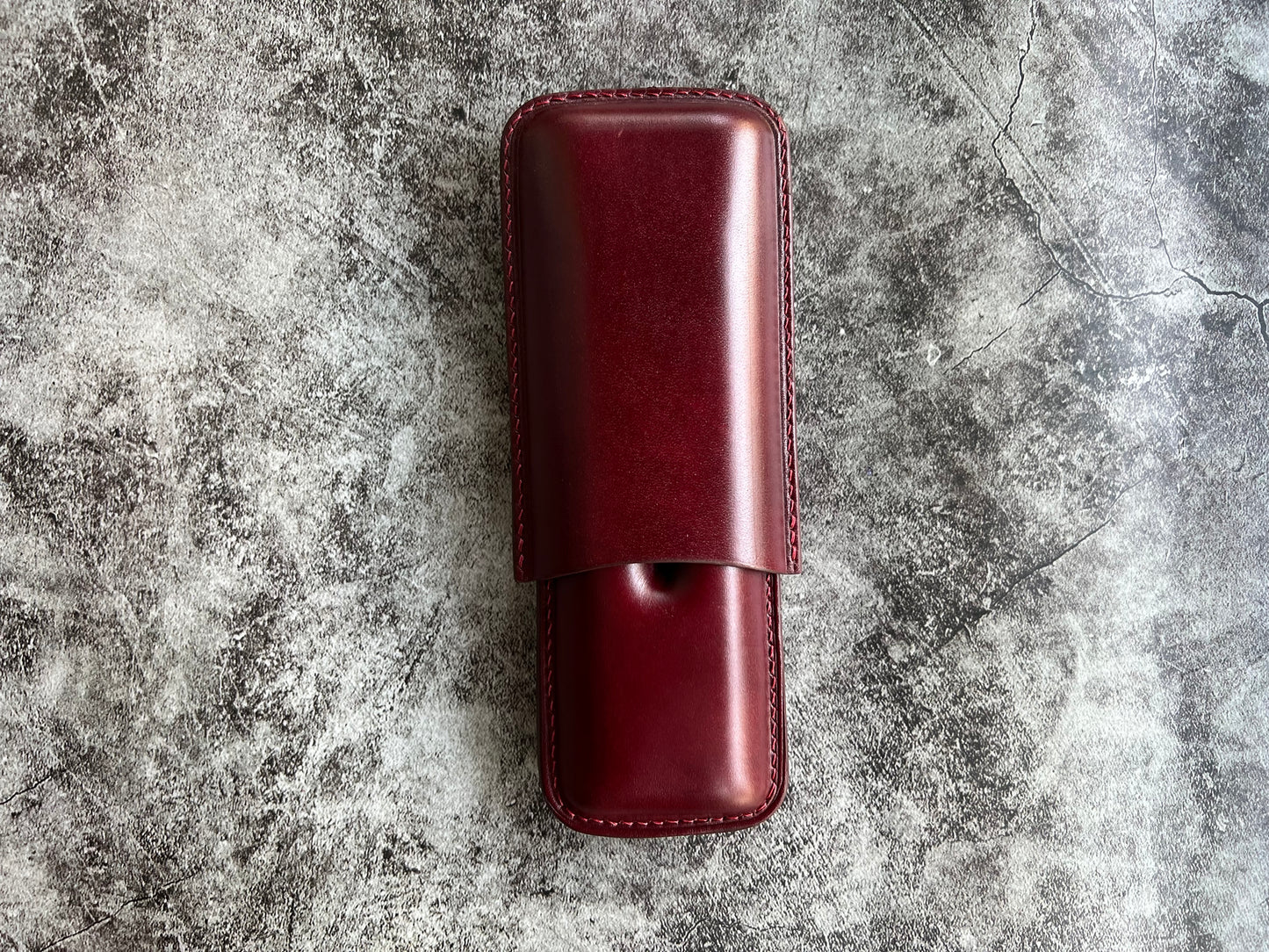 Handmade Wine Leather Cigar Case, Leather Cigar Humidor, 2 to 3 Tubes Cigar Case