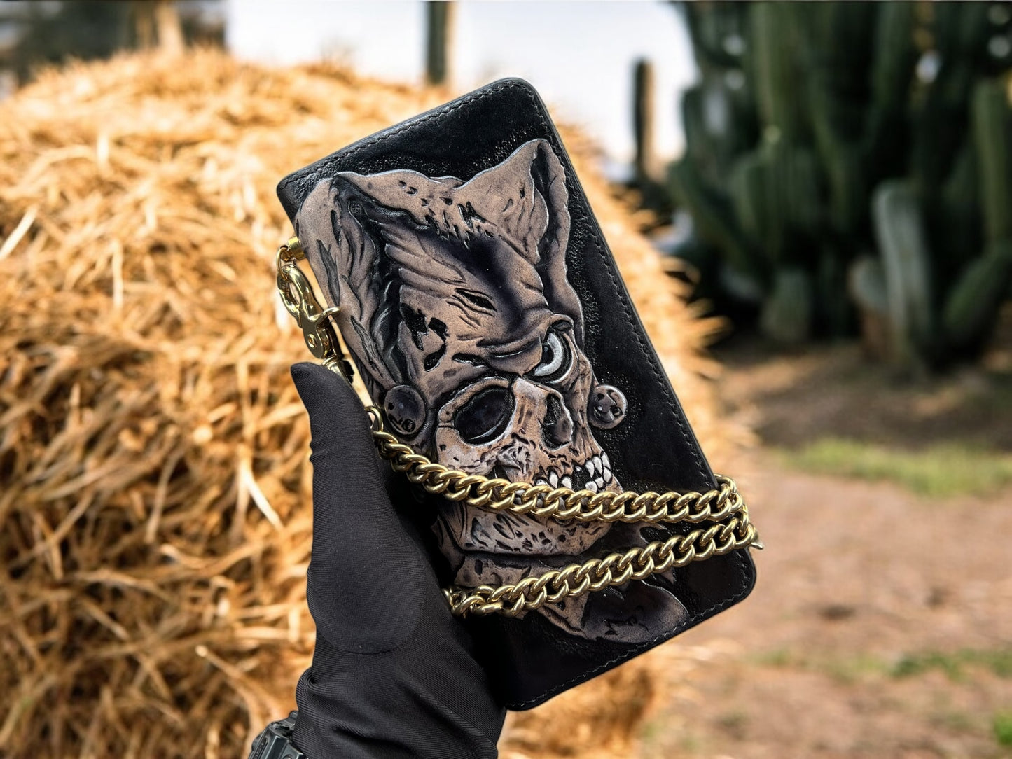 Skull Joker Leather Carving Long Wallet