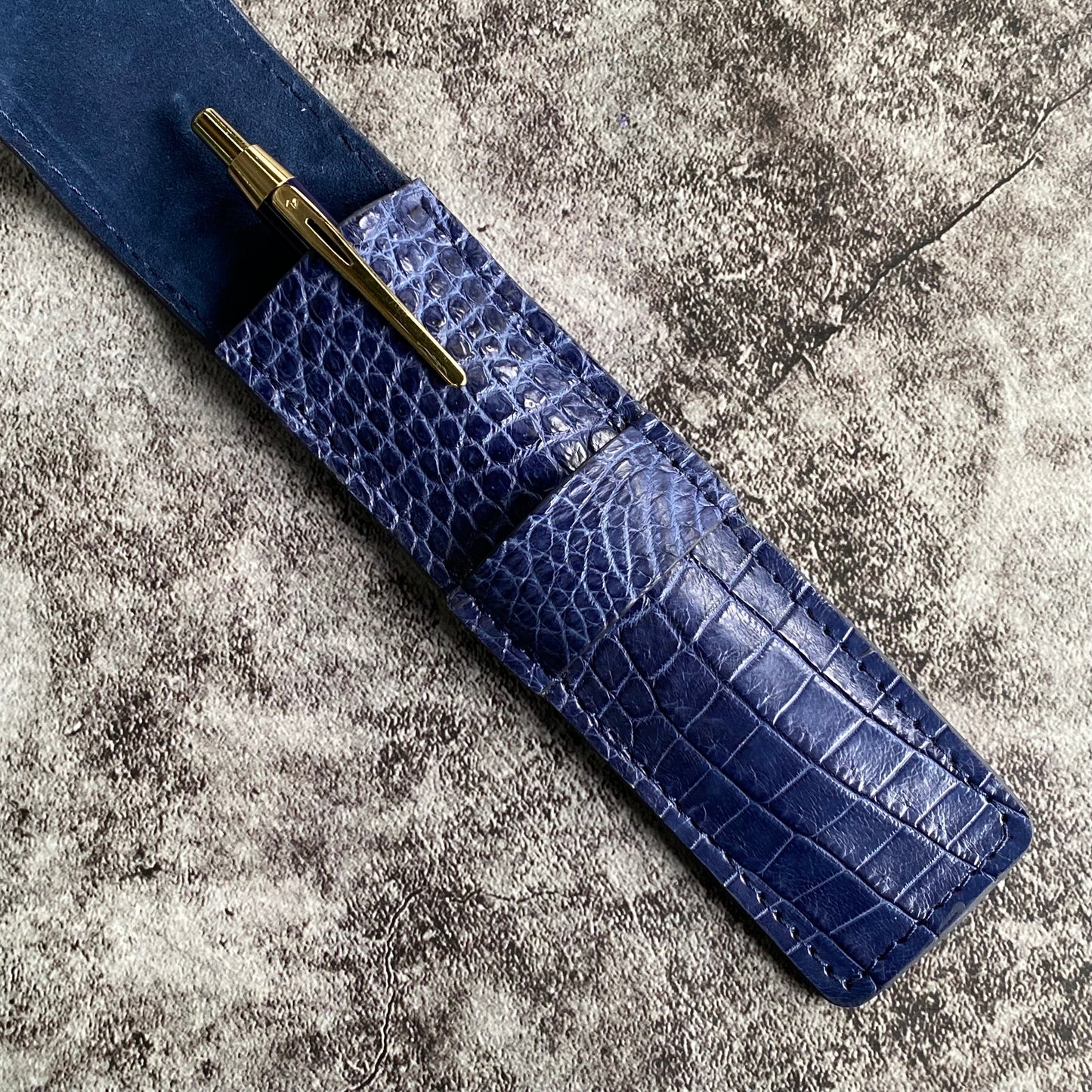 Navy Blue Alligator Pen Case