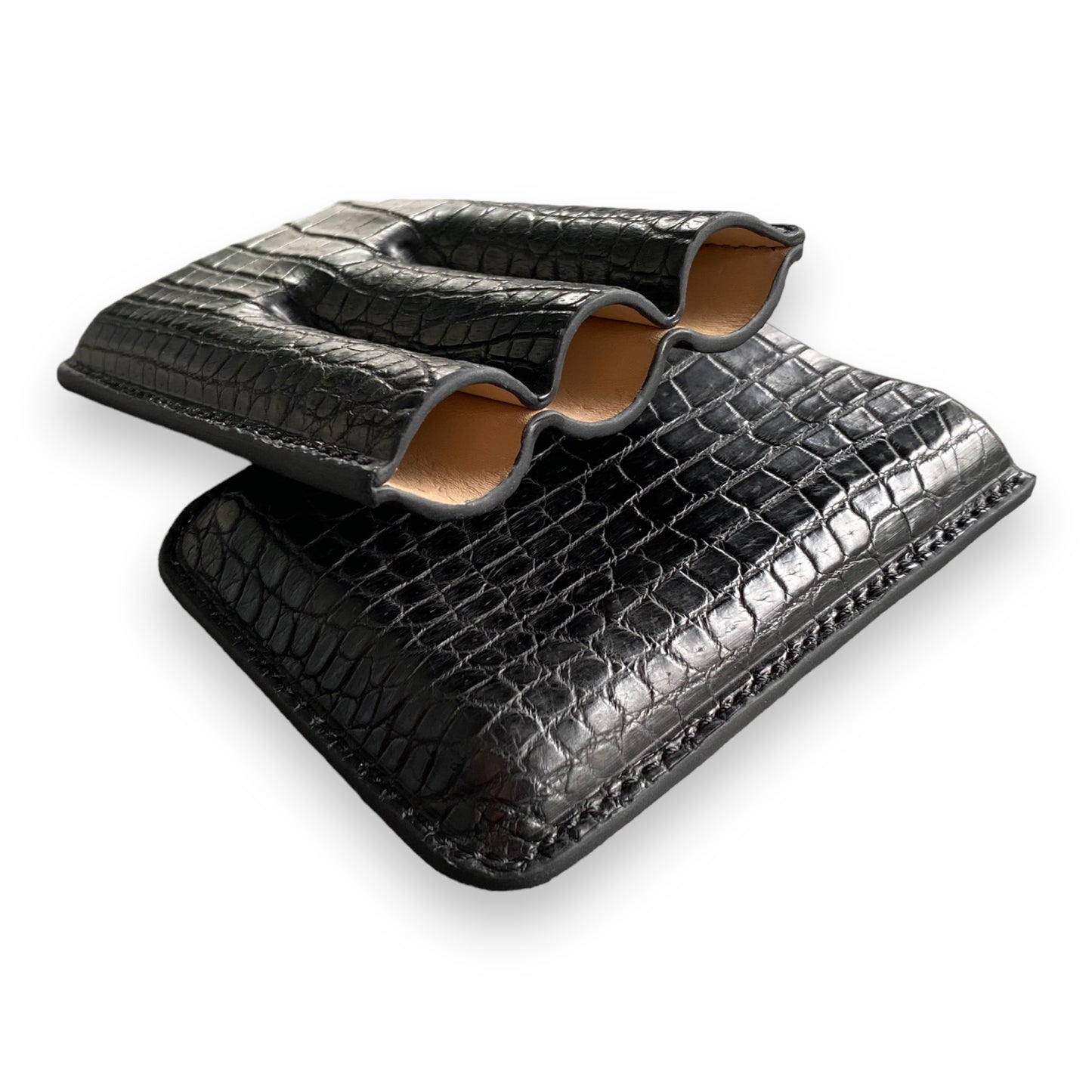 Handmade Luxury Black Alligator Cigar Case, Leather Cigar Humidor, 2 to 3 Tubes Cigar Case