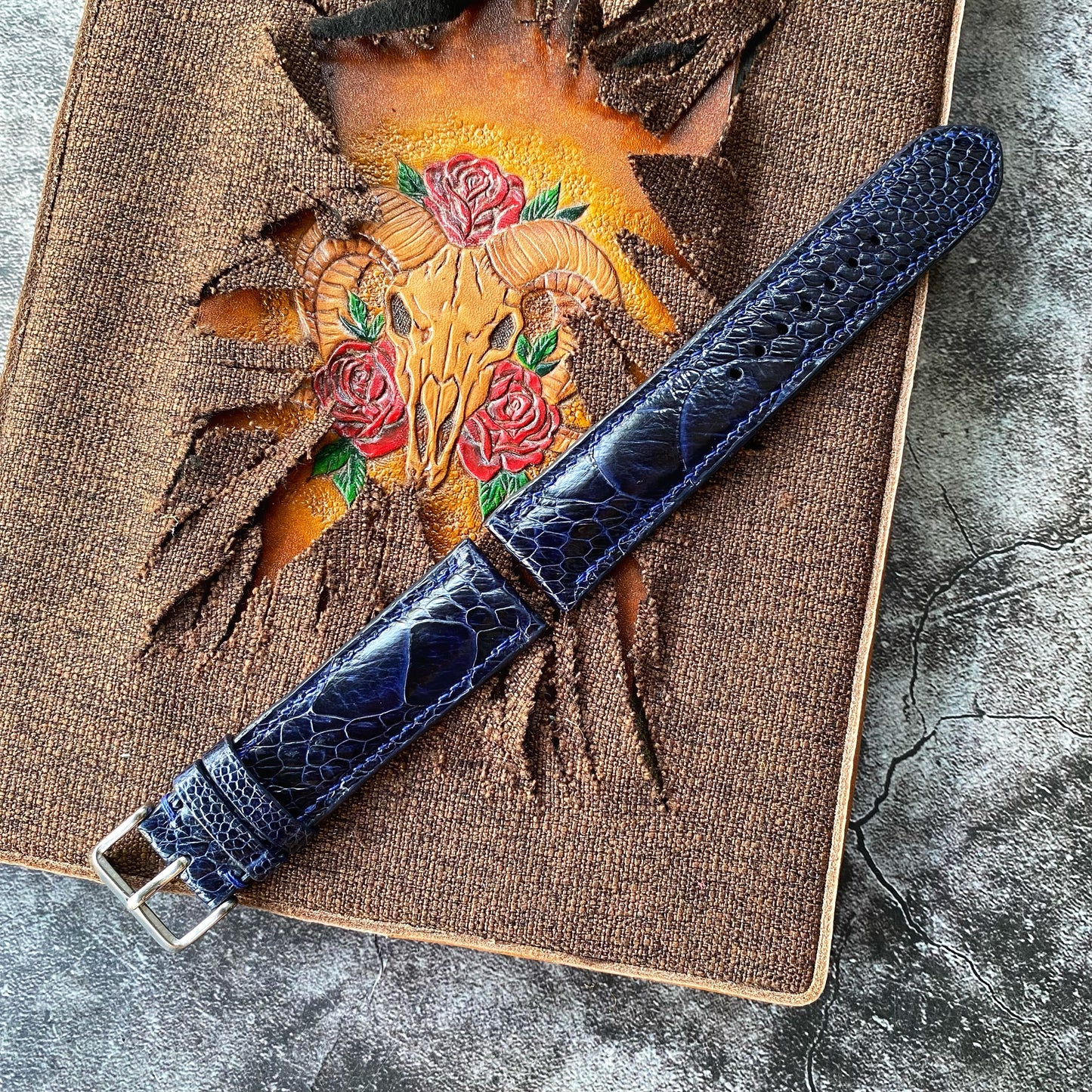 Navy Blue Ostrich Leg Watch Straps