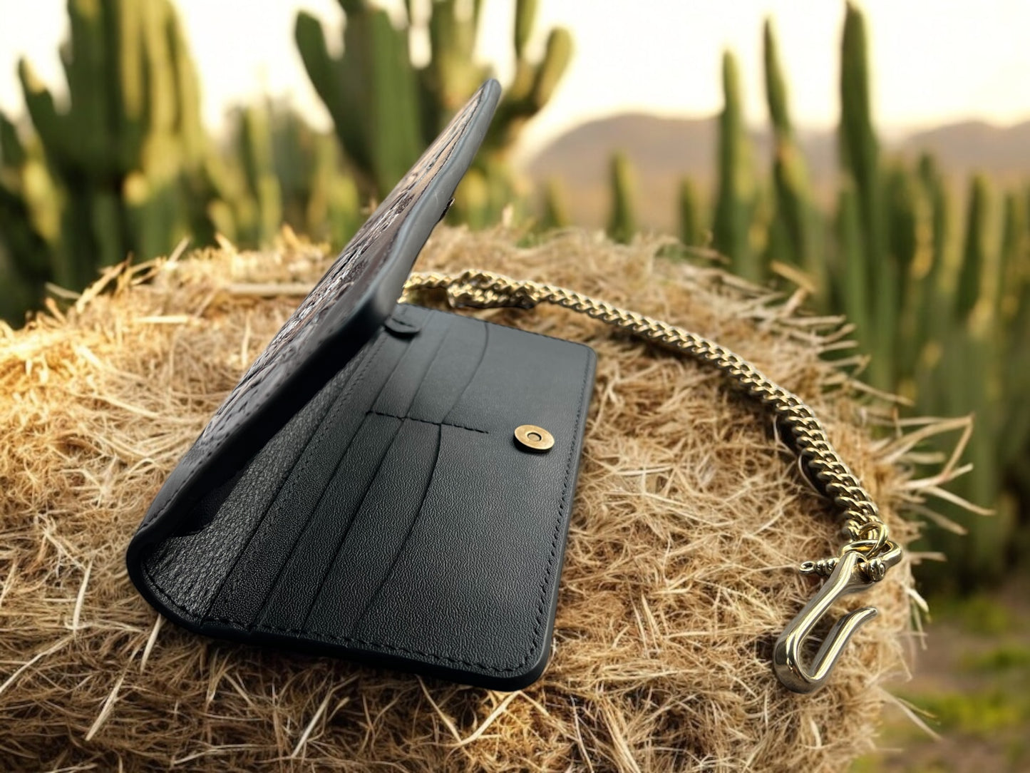 Skull Joker Leather Carving Long Wallet