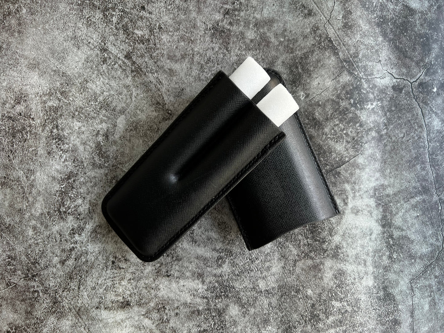 Handmade Black Leather Cigar Case, Leather Cigar Humidor, 2 to 3 Tubes Cigar Case