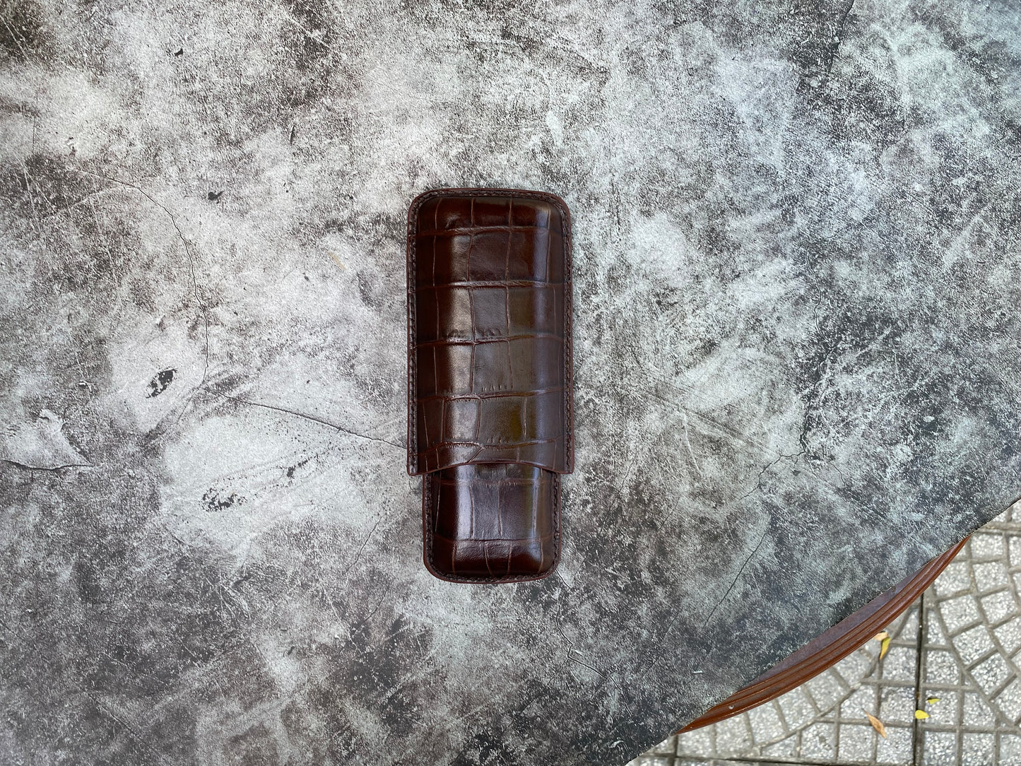 Handmade Brown Italy Printed Cowhide Leather Cigar Case, Leather Cigar Humidor, 2 to 3 Tubes Cigar Case