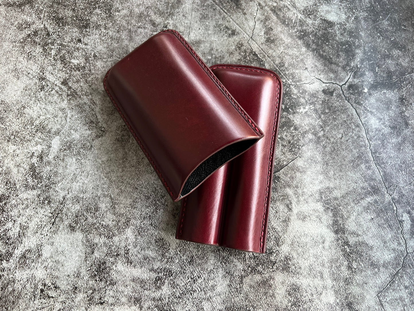 Handmade Wine Leather Cigar Case, Leather Cigar Humidor, 2 to 3 Tubes Cigar Case