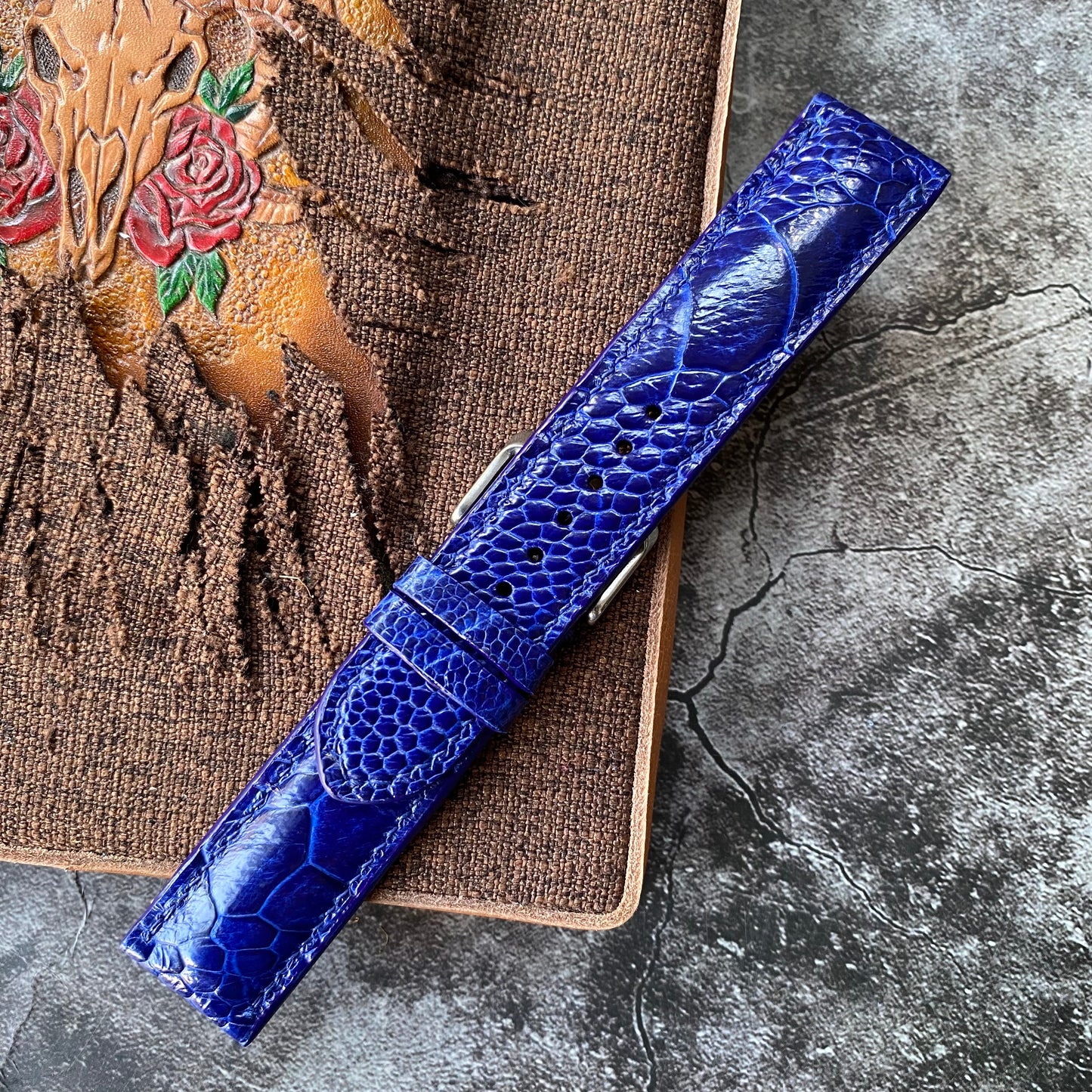 Blue Ostrich Leg Watch Straps