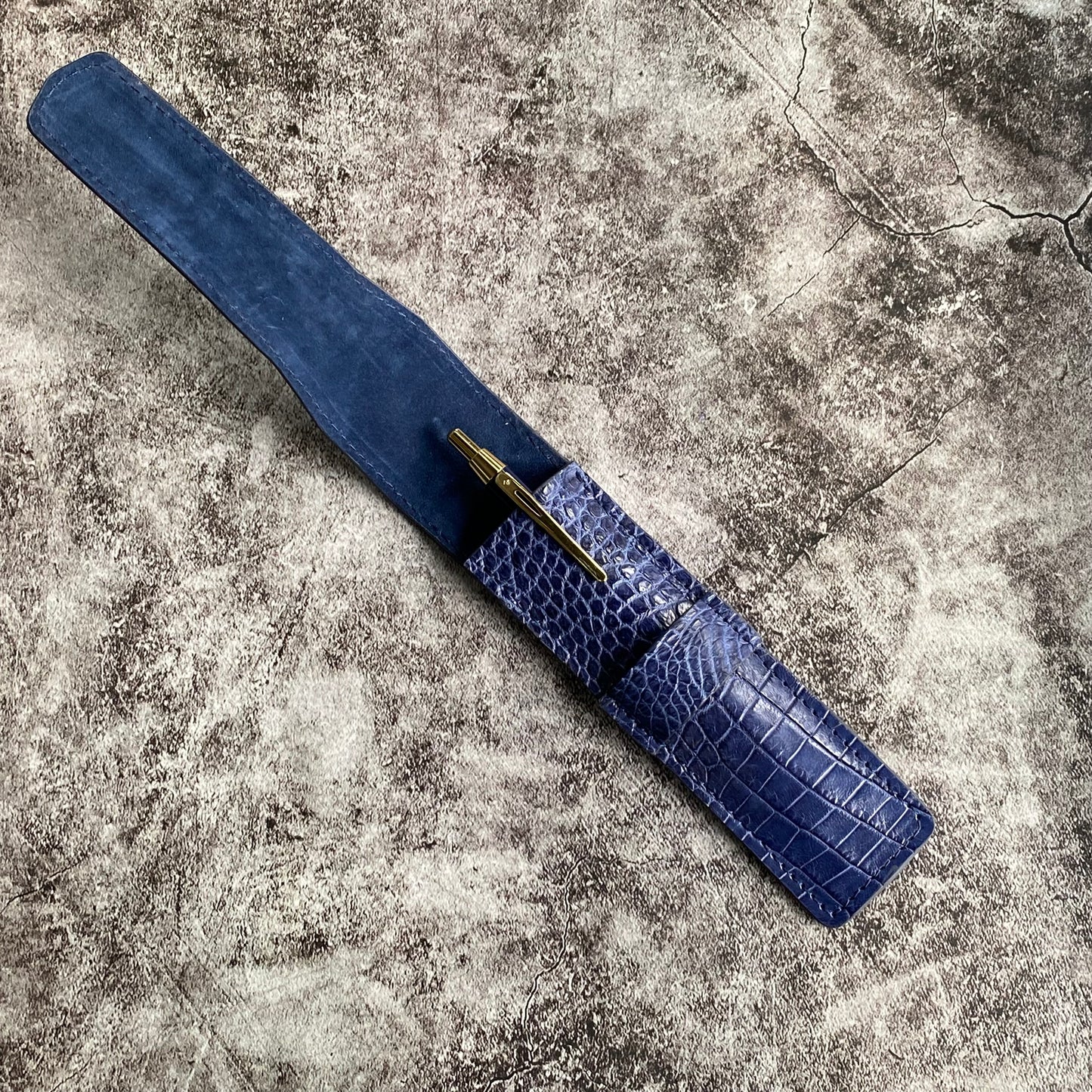 Navy Blue Alligator Pen Case