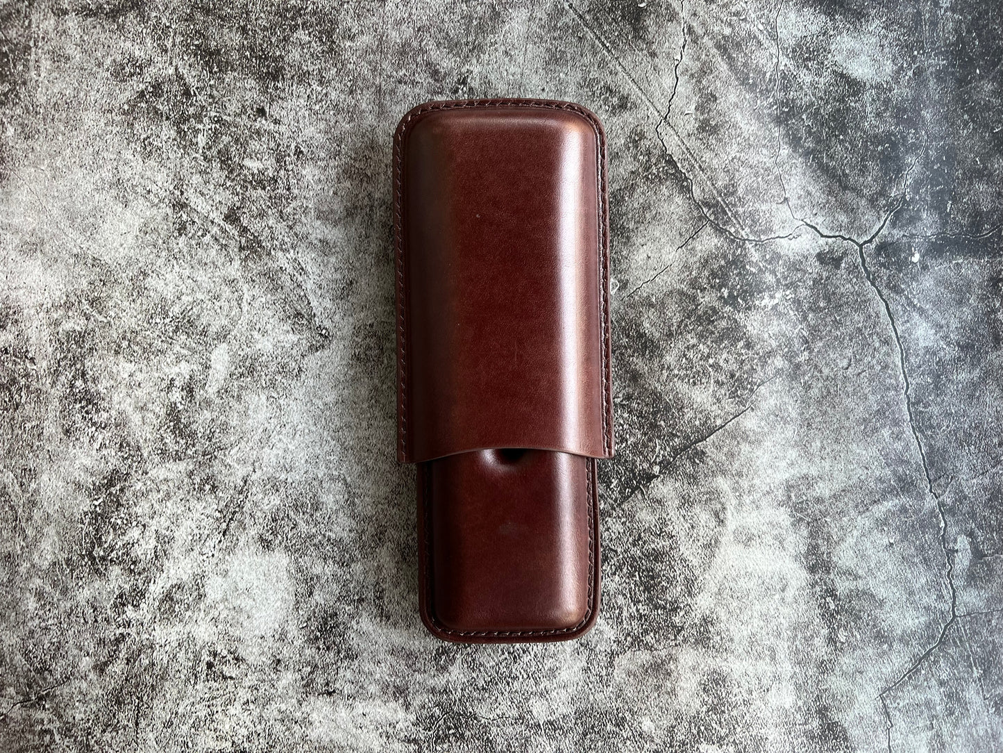 Handmade Dark Brown Leather Cigar Case, Leather Cigar Humidor, 2 to 3 Tubes Cigar Case