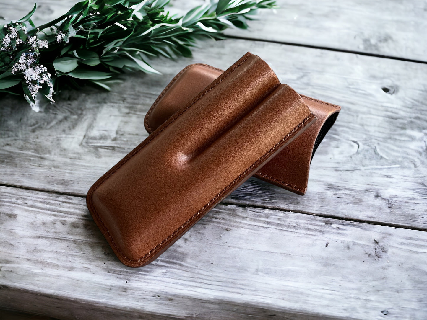 Handmade Light brown Leather Cigar Case, Leather Cigar Humidor, 2 to 3 Tubes Cigar Case