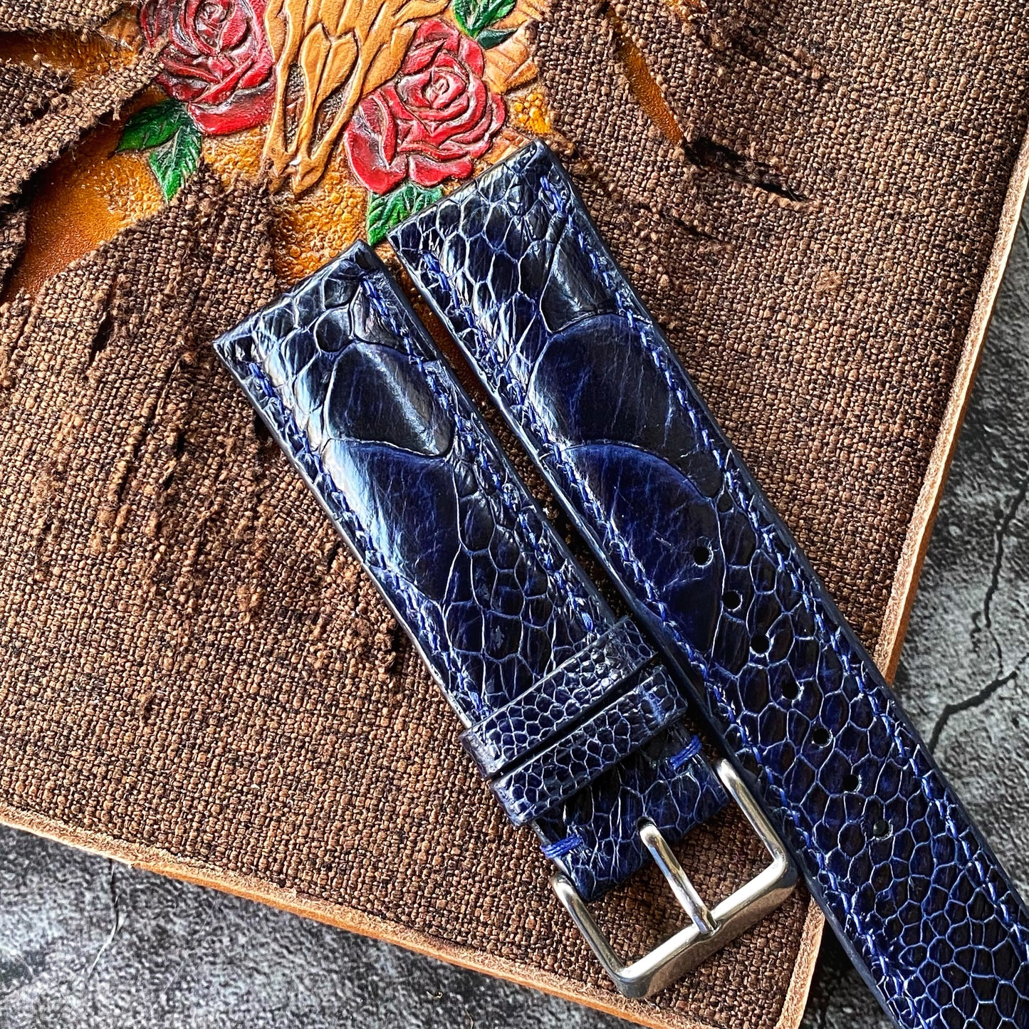 Navy Blue Ostrich Leg Watch Straps