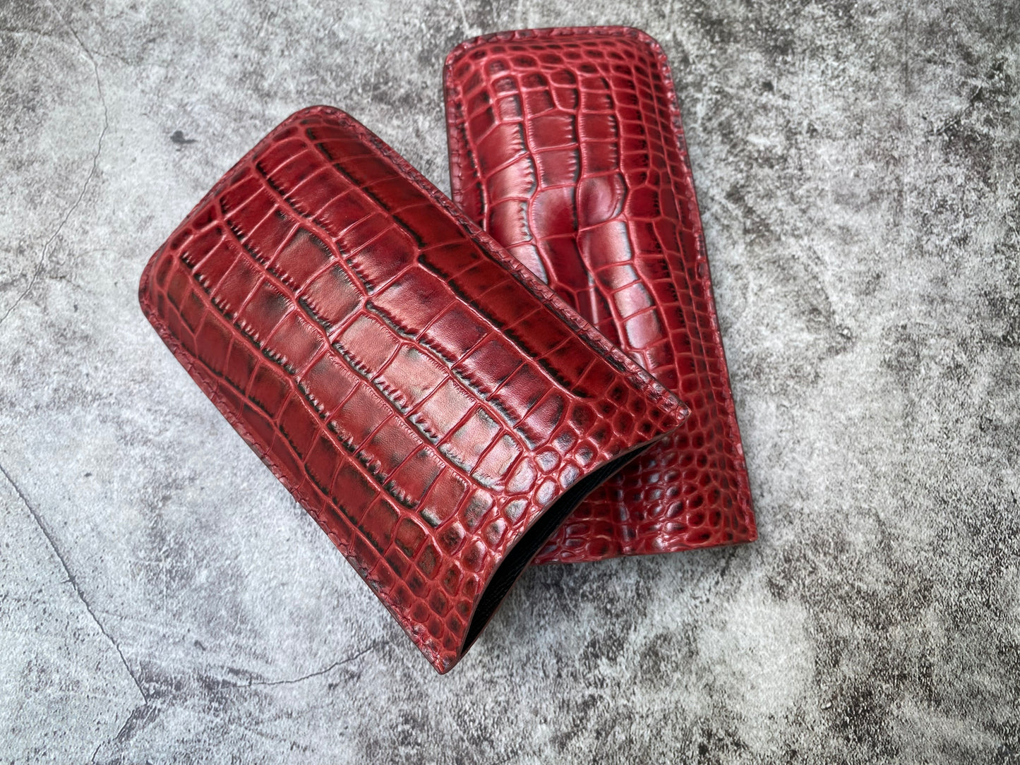 Handmade Red Italy Printed Cowhide Leather Cigar Case, Leather Cigar Humidor, 2 to 3 Tubes Cigar Case