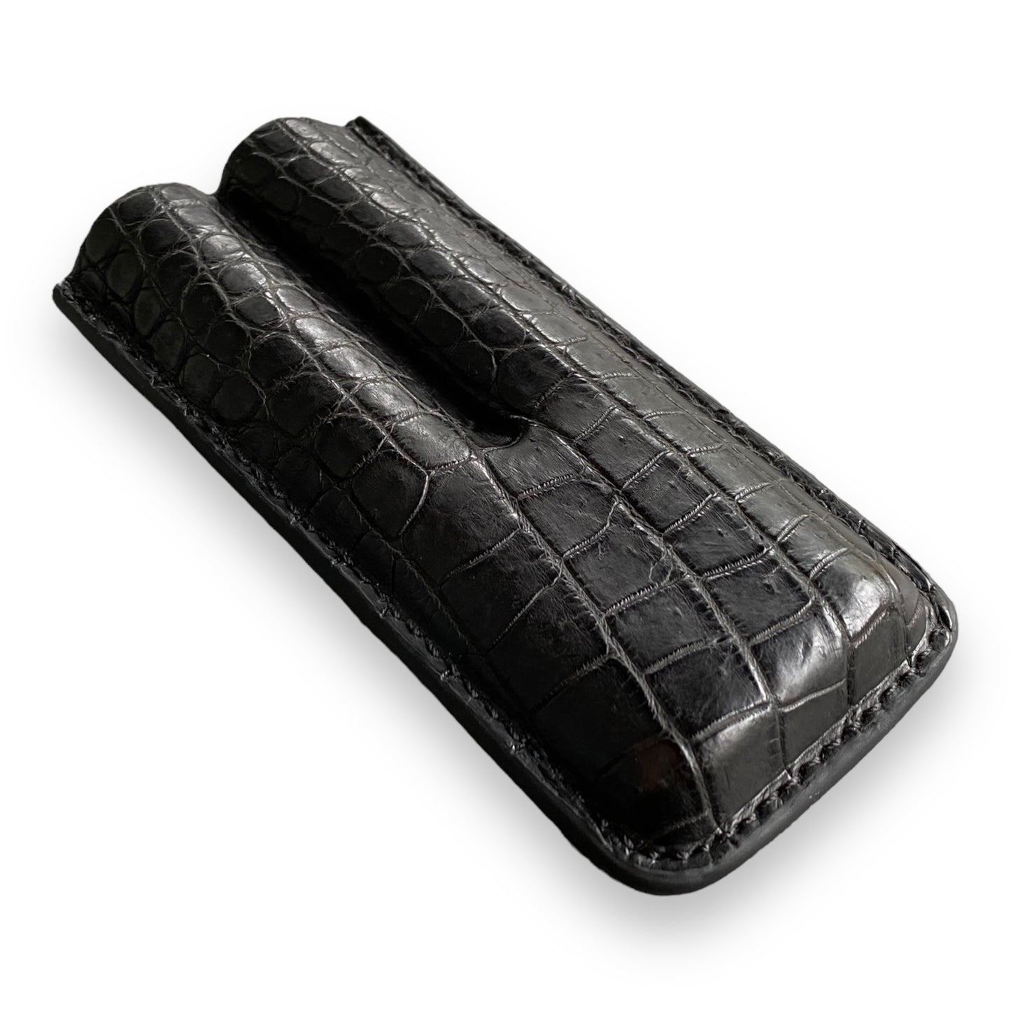 Handmade Luxury Black Alligator Cigar Case, Leather Cigar Humidor, 2 to 3 Tubes Cigar Case