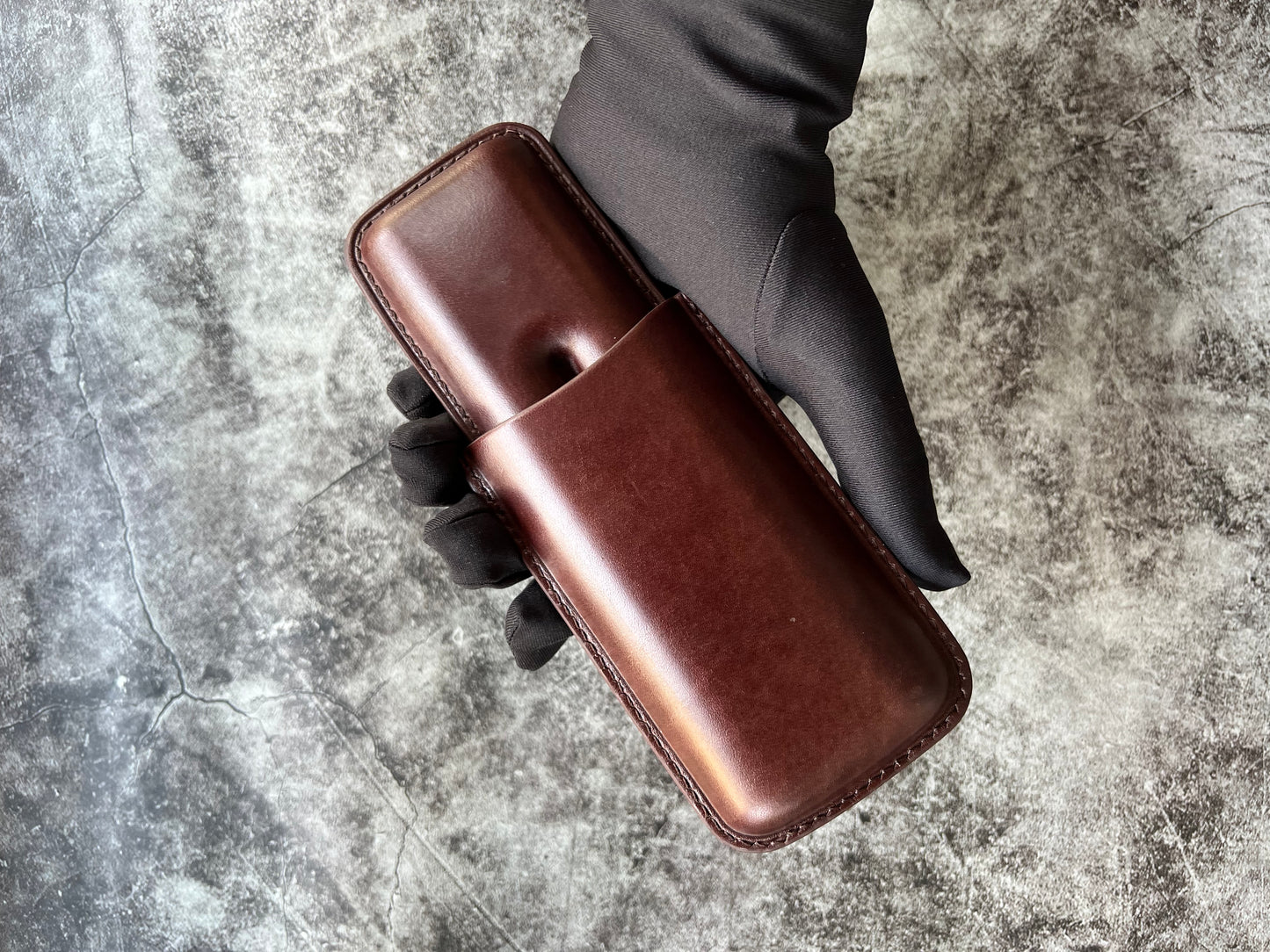 Handmade Dark Brown Leather Cigar Case, Leather Cigar Humidor, 2 to 3 Tubes Cigar Case