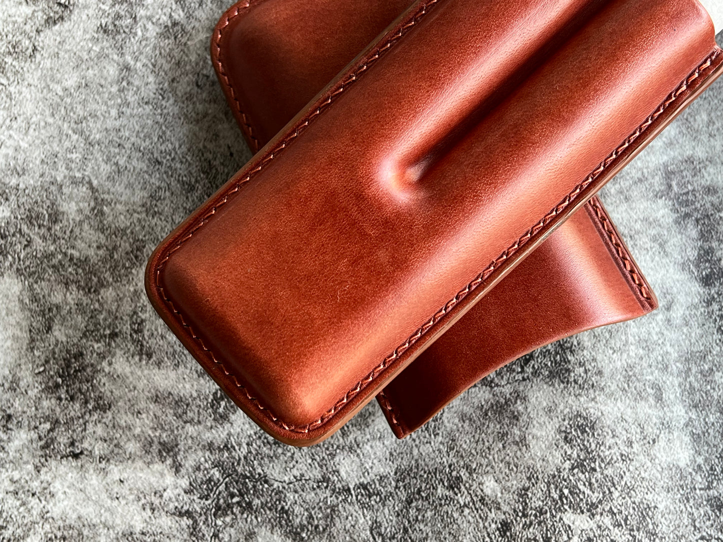 Handmade Cognac Leather Cigar Case, Leather Cigar Humidor, 2 to 3 Tubes Cigar Case