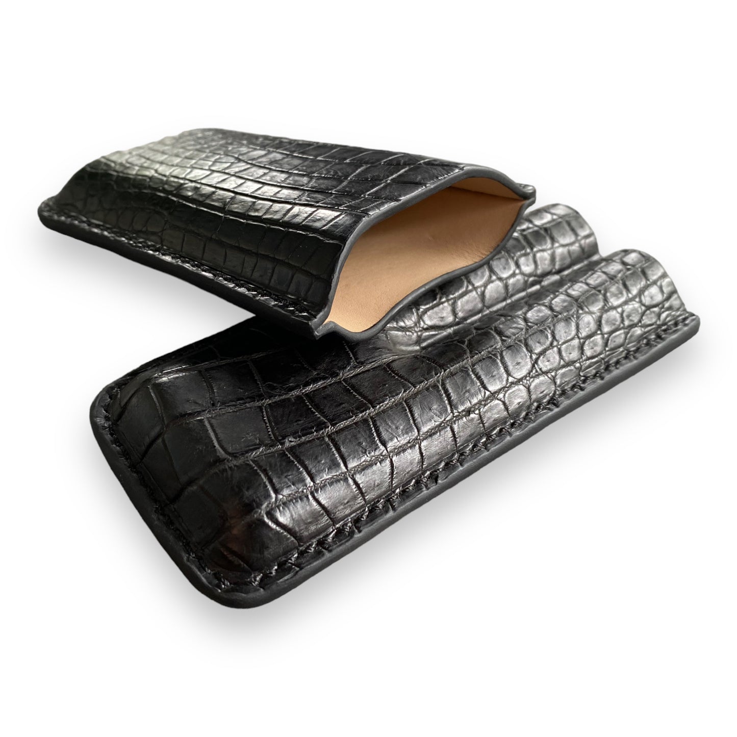 Handmade Luxury Black Alligator Cigar Case, Leather Cigar Humidor, 2 to 3 Tubes Cigar Case