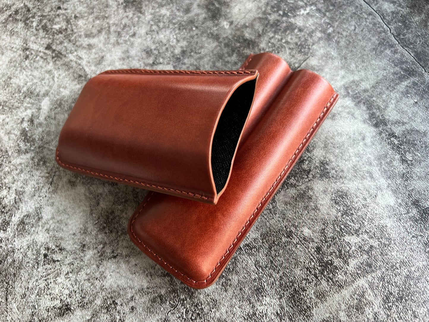 Handmade Cognac Leather Cigar Case, Leather Cigar Humidor, 2 to 3 Tubes Cigar Case