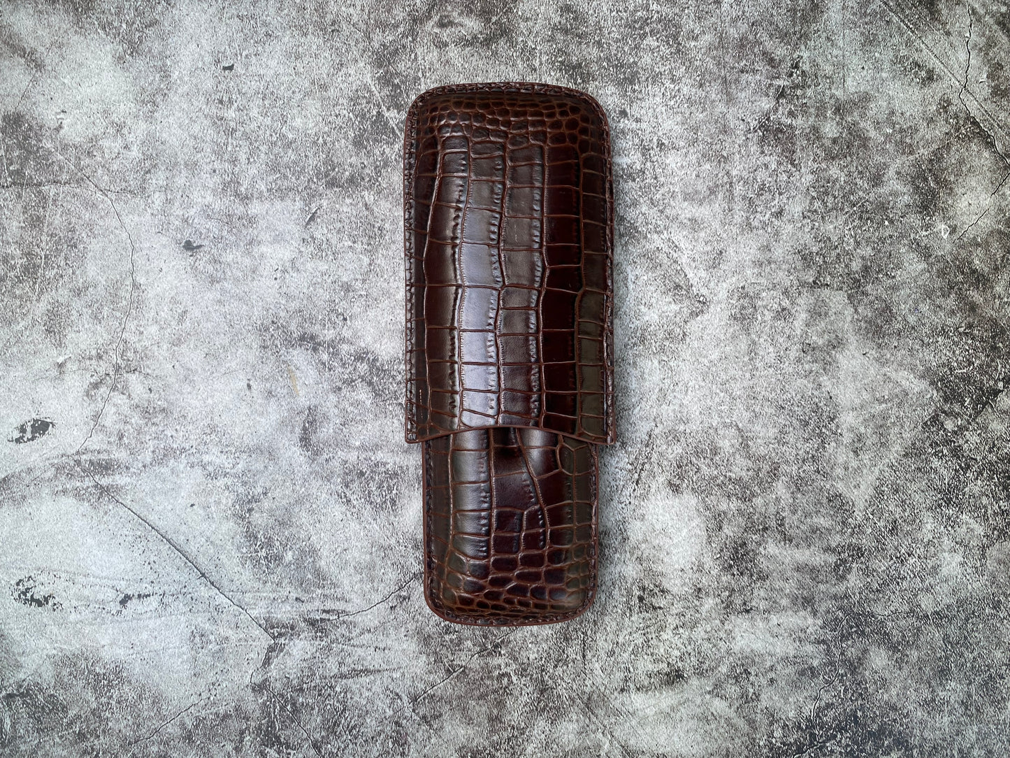 Handmade Dark Brown Italy Printed Cowhide Leather Cigar Case, Leather Cigar Humidor, 2 to 3 Tubes Cigar Case