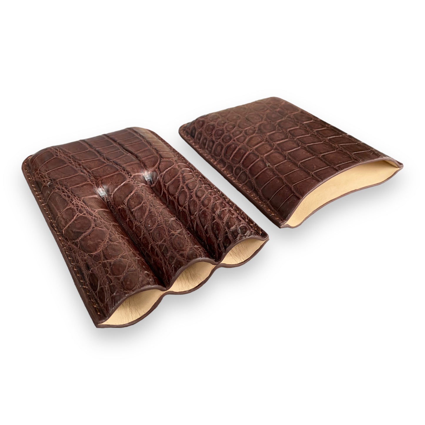Handmade Luxury Brown Alligator Cigar Case, Leather Cigar Humidor, 2 to 3 Tubes Cigar Case