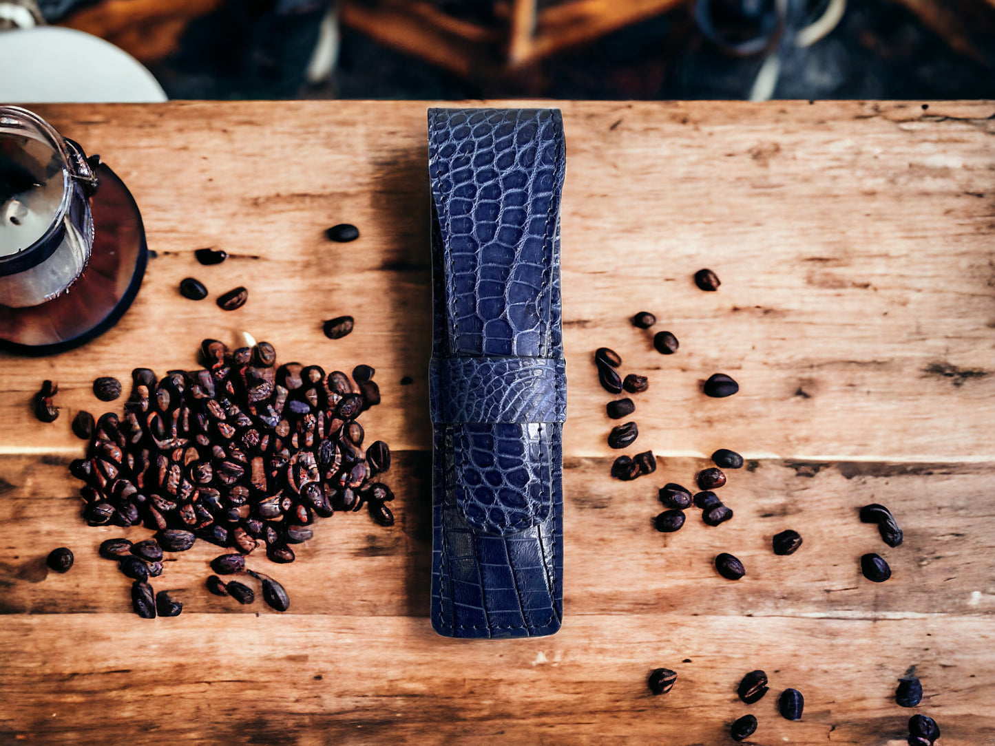 Navy Blue Alligator Pen Case