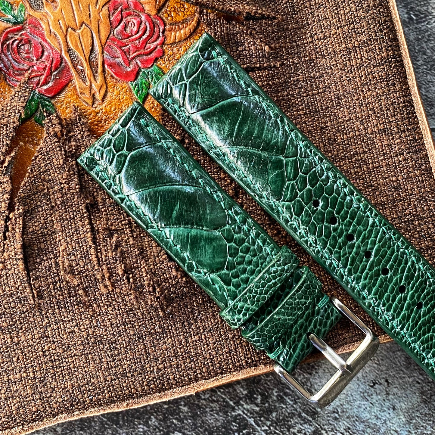 Green Ostrich Leg Watch Straps