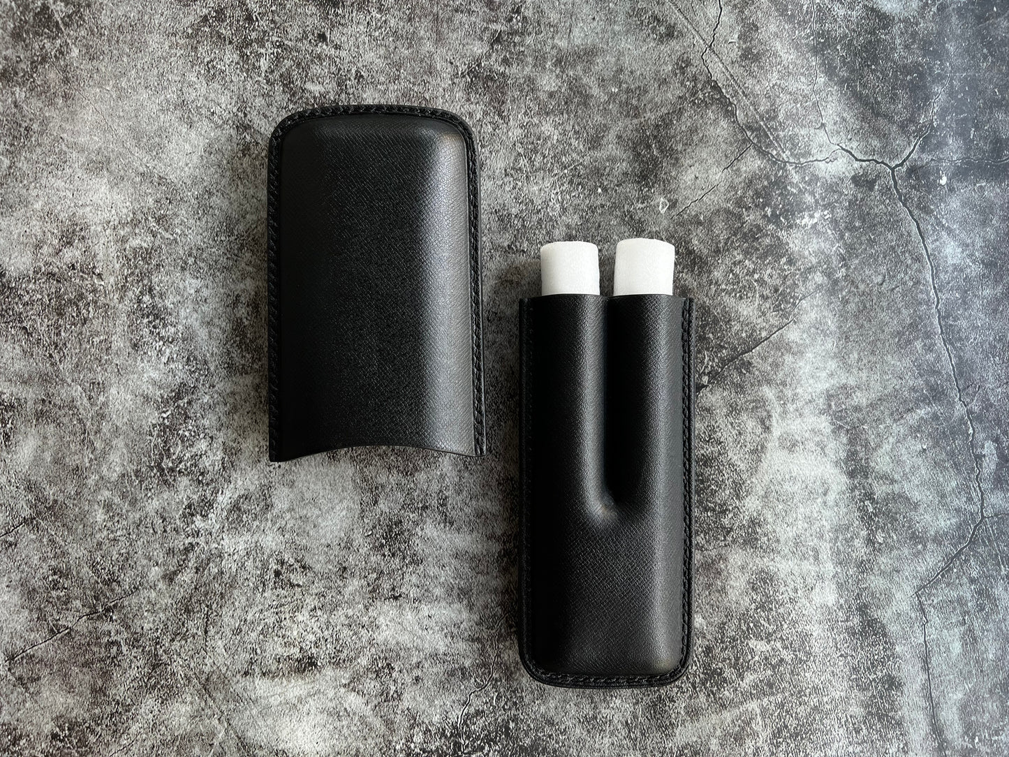 Handmade Black Leather Cigar Case, Leather Cigar Humidor, 2 to 3 Tubes Cigar Case