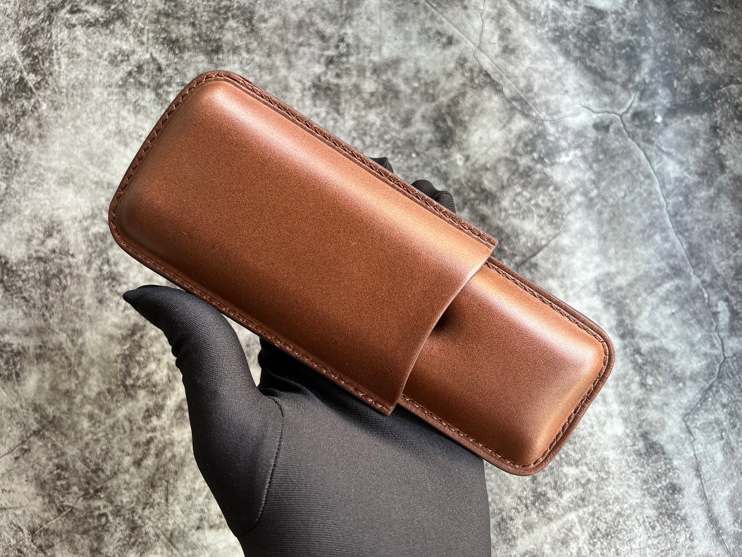 Handmade Light brown Leather Cigar Case, Leather Cigar Humidor, 2 to 3 Tubes Cigar Case