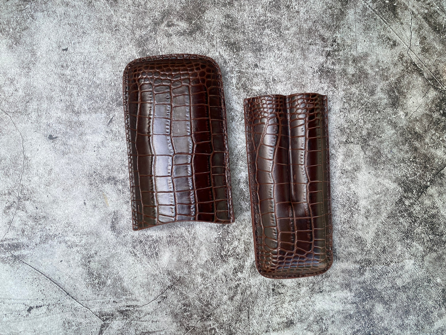 Handmade Dark Brown Italy Printed Cowhide Leather Cigar Case, Leather Cigar Humidor, 2 to 3 Tubes Cigar Case