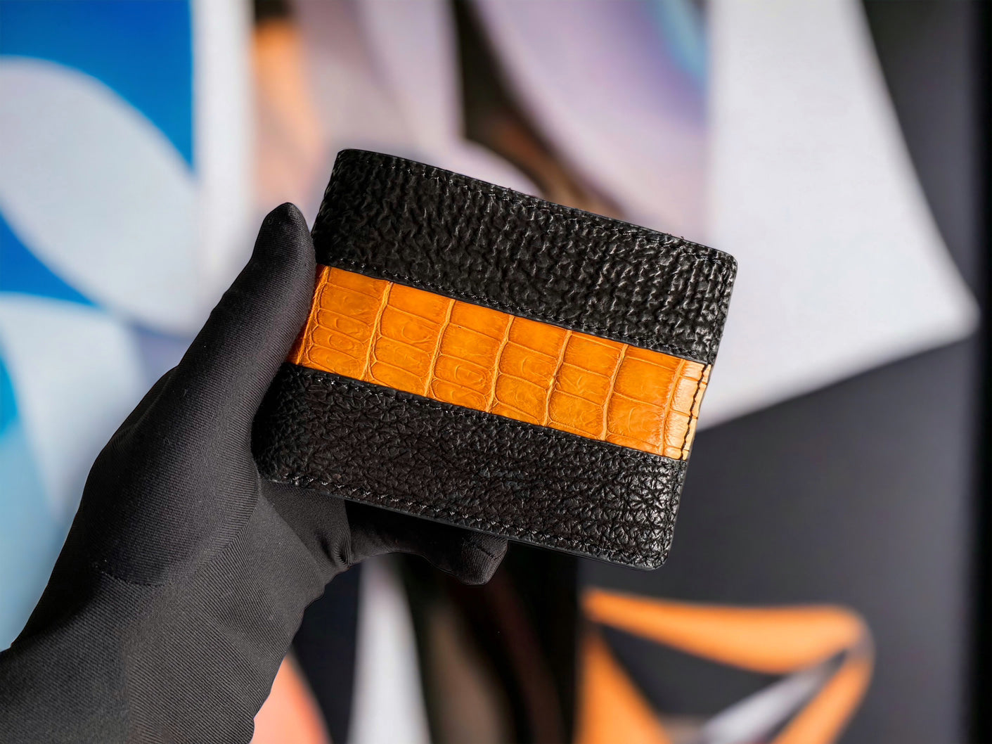 Custom Black Shark Skin & Alligator Men Wallet