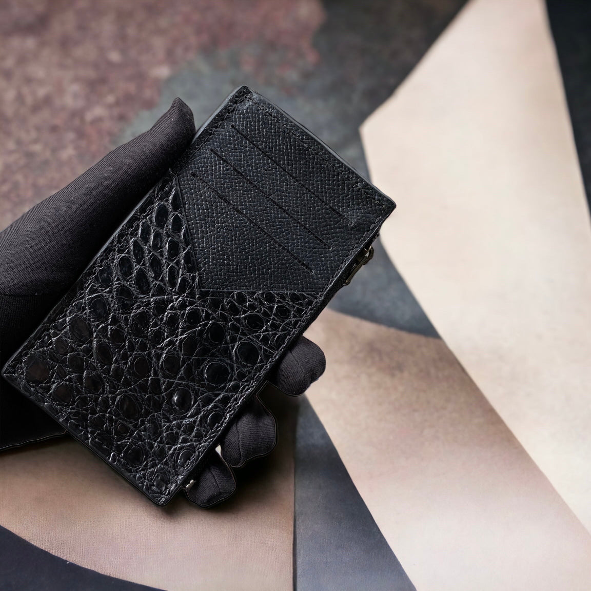 Custom Black Alligator Zipper Card Holder