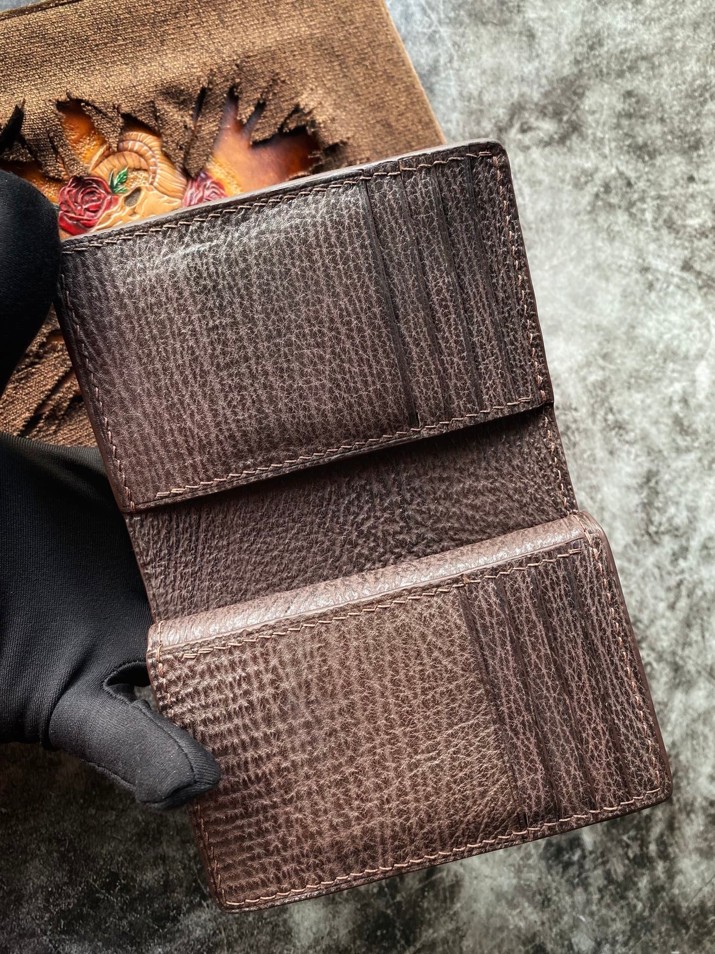 Custom Brown Shark Skin Leather Wallet