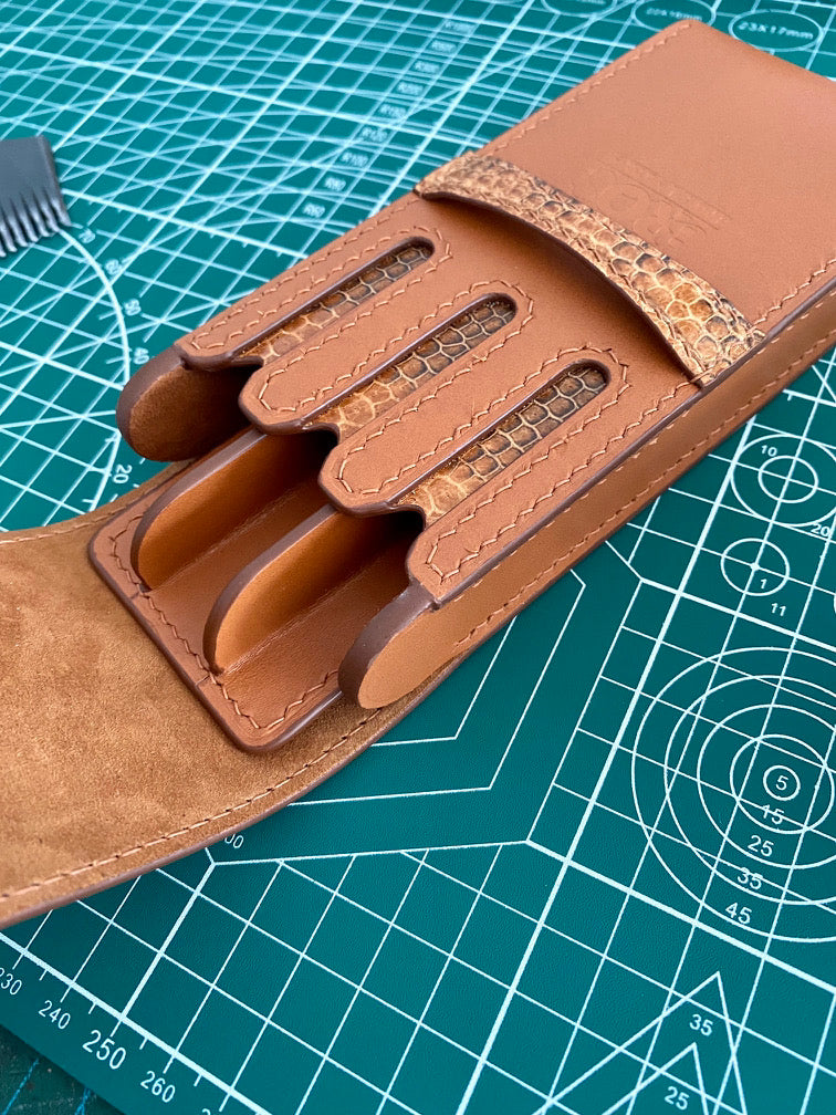 Custom Brown Cowhide And Snake Skin Pen Case