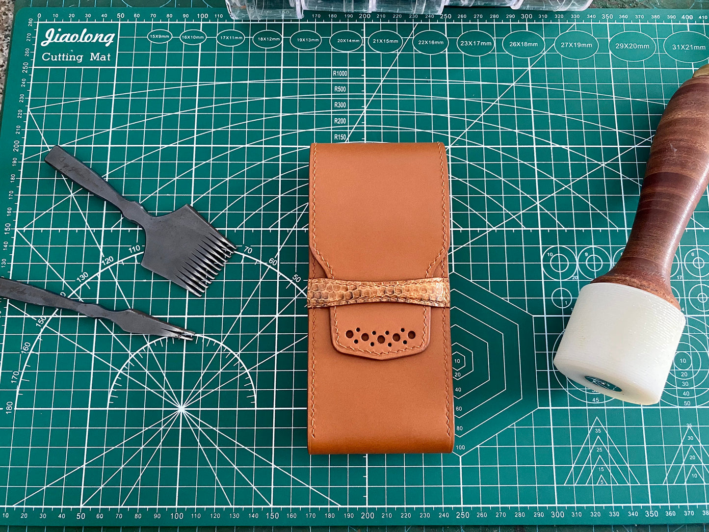 Custom Brown Cowhide And Snake Skin Pen Case