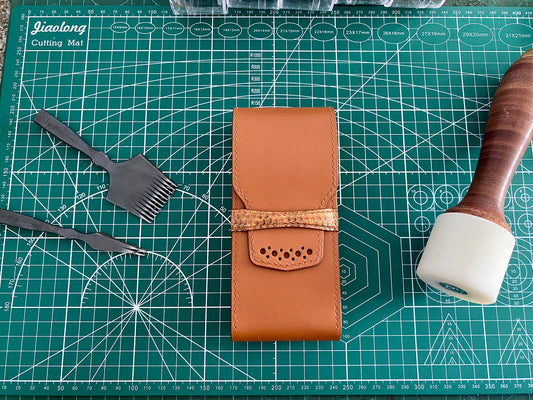 Custom Brown Cowhide And Snake Skin Pen Case