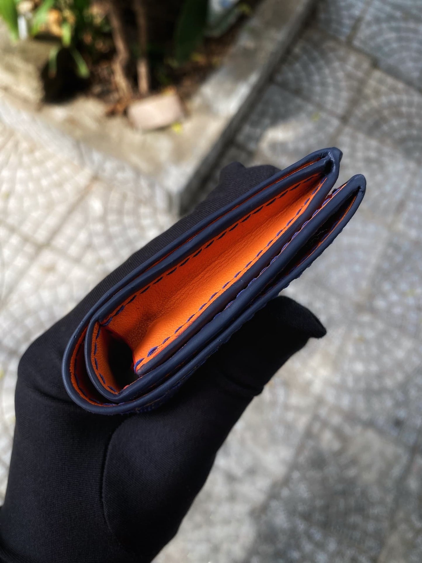 Custom Navy Blue Lizard Mix Gold Wallet with Coin Pocket