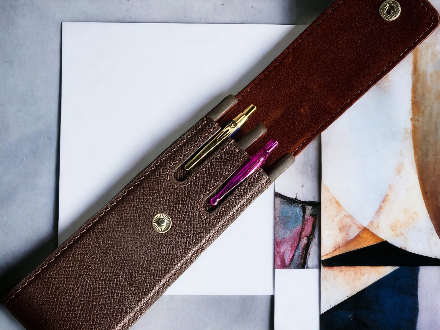 Epsom Dark Brown Cowhide Pen Case