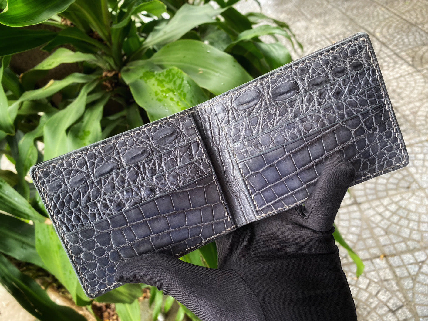 Custom Gray Alligator Leather Wallet