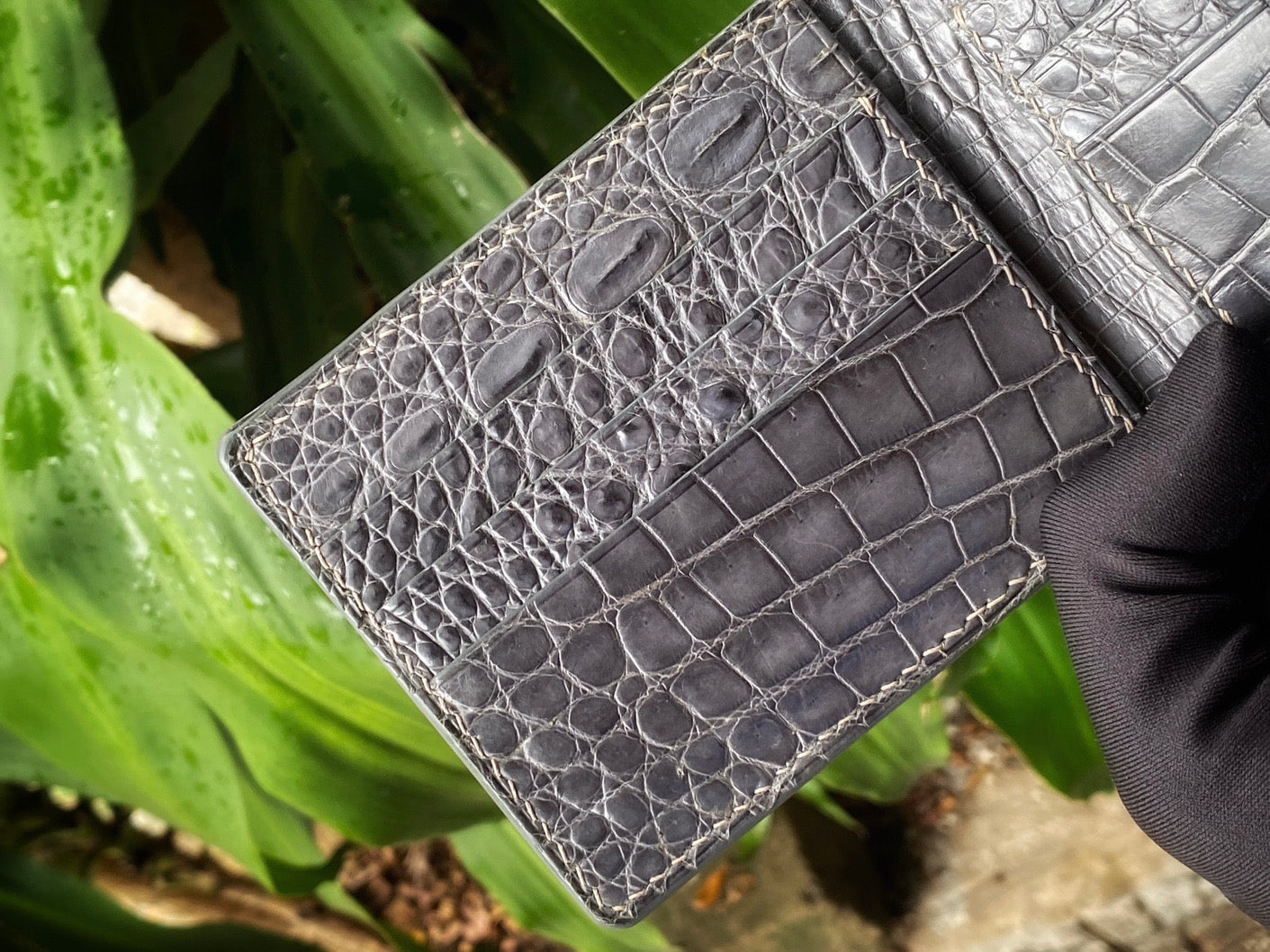 Custom Gray Alligator Leather Wallet