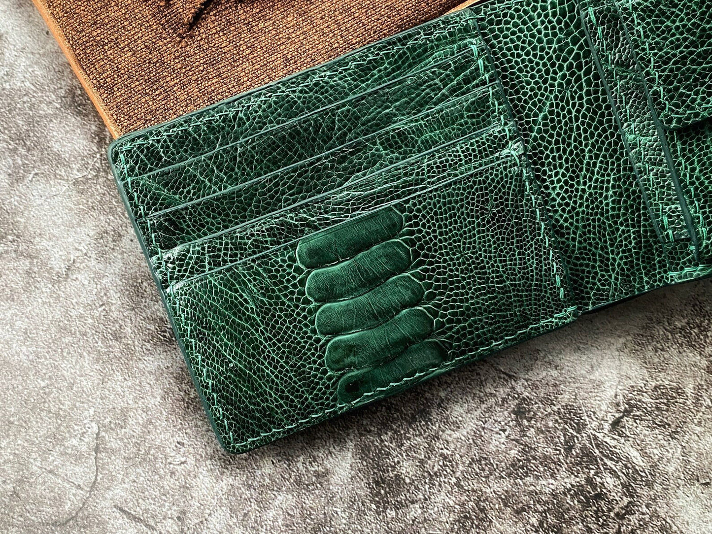 Custom Green Ostrich Leg Wallet with Coin Pocket