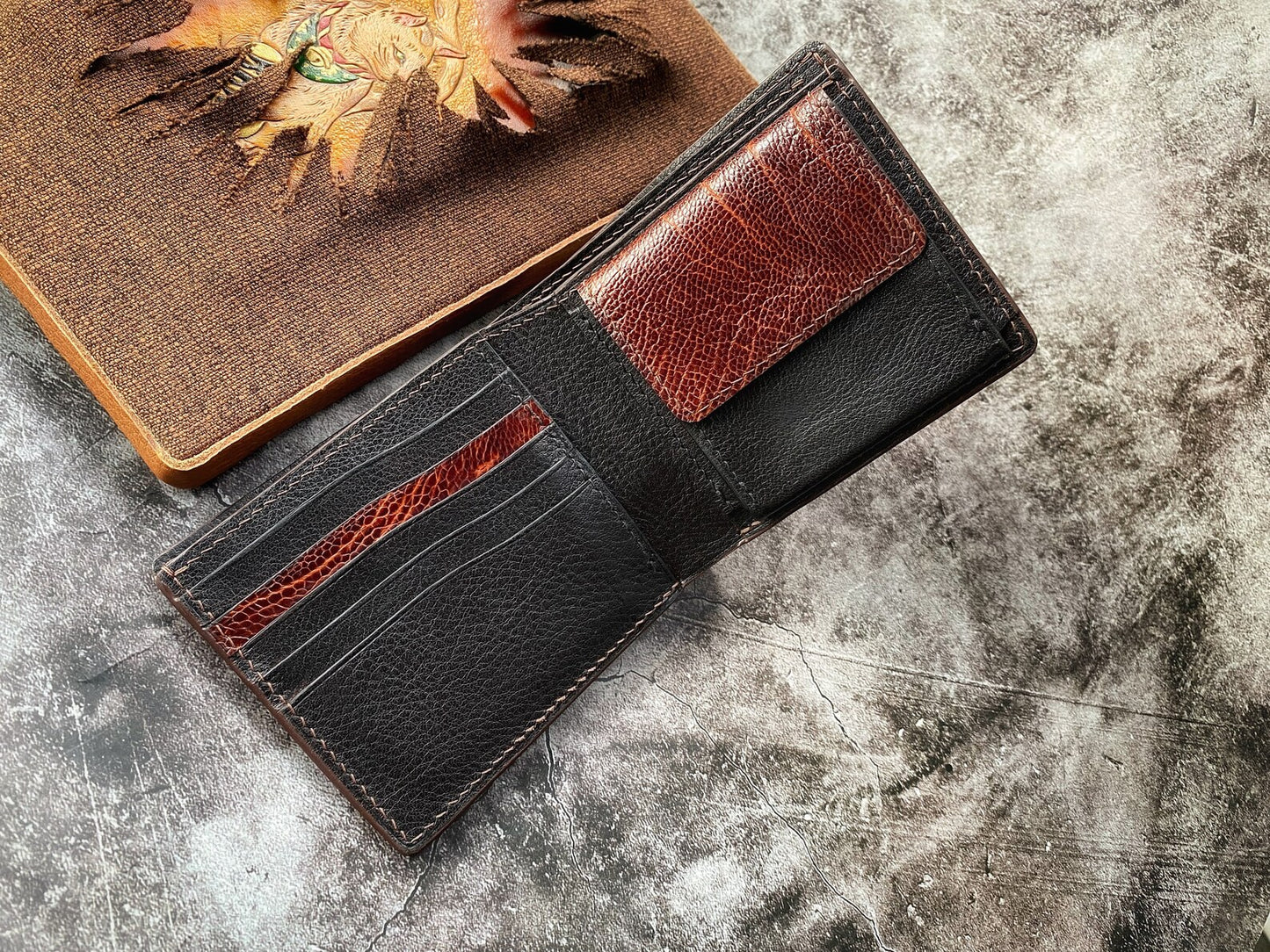 Custom Brown Ostrich Leg Wallet with Coin Pocket