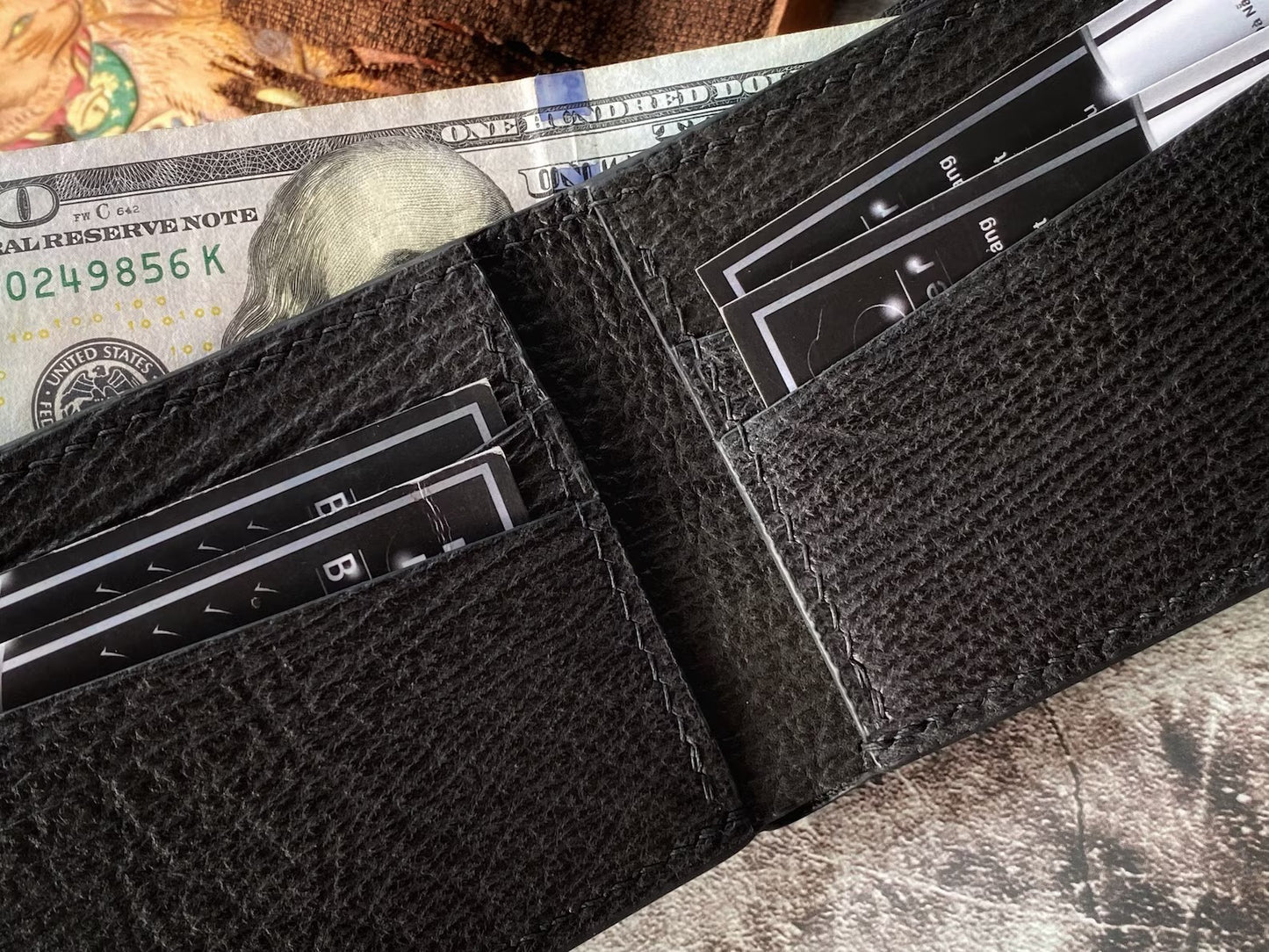 Minimalist Black Shark Skin Leather Wallet