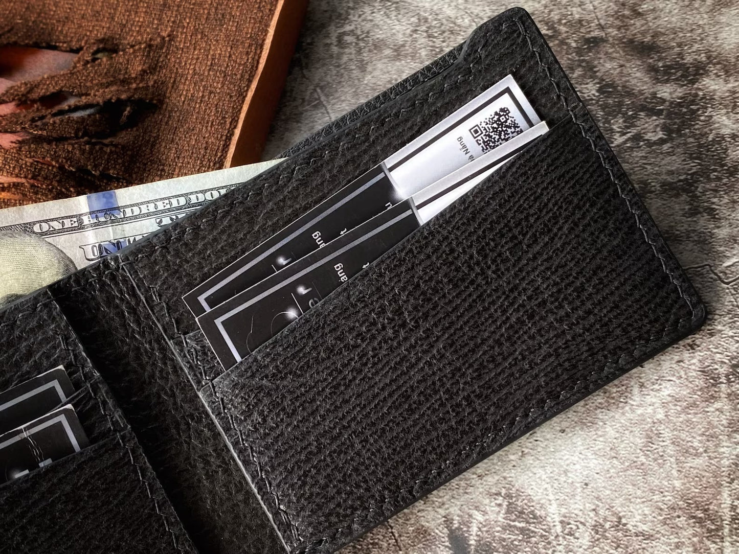 Minimalist Black Shark Skin Leather Wallet