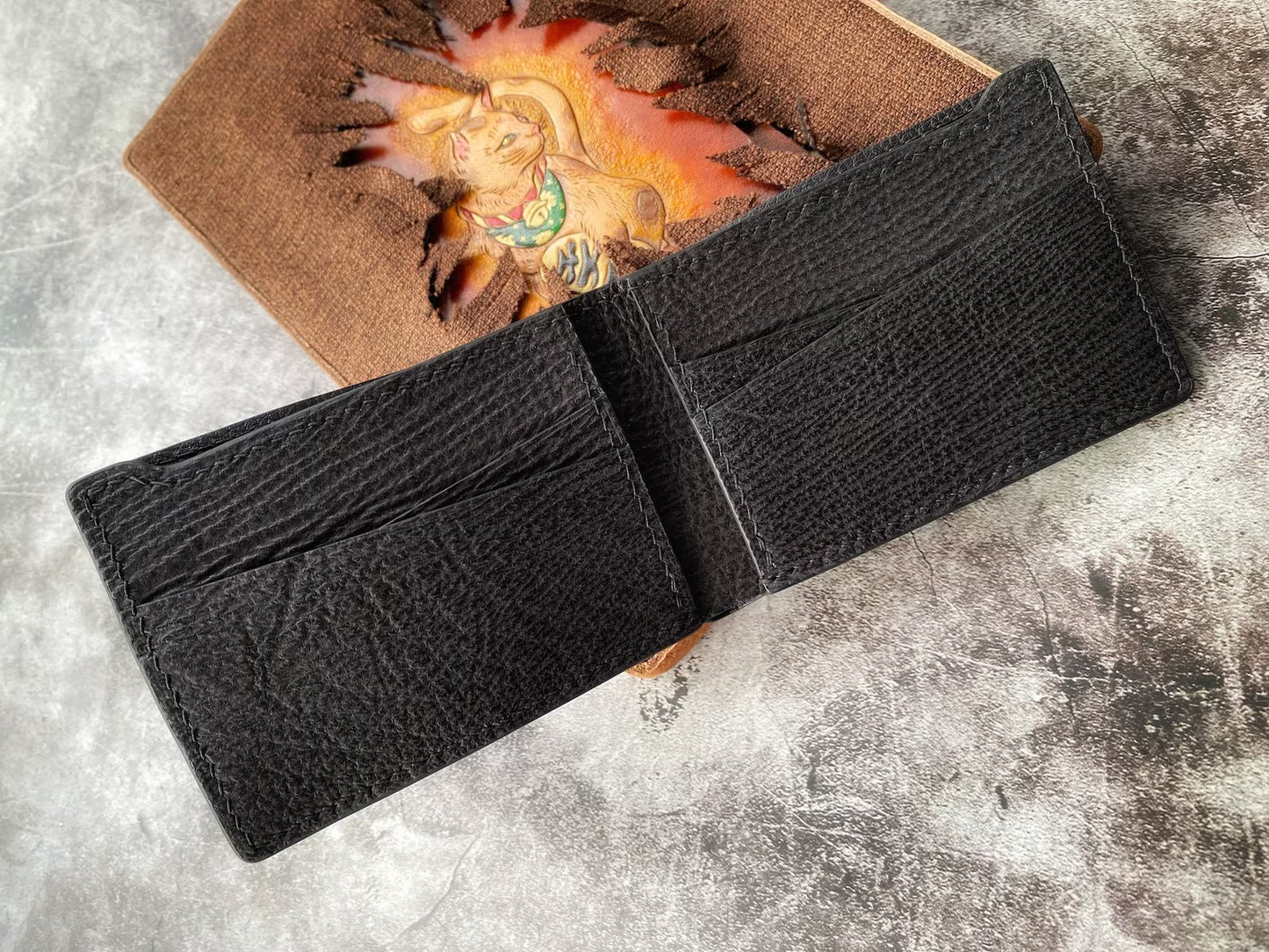 Minimalist Black Shark Skin Leather Wallet