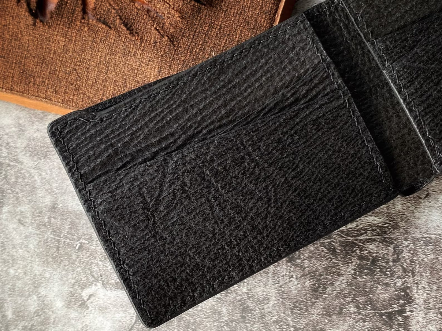Minimalist Black Shark Skin Leather Wallet