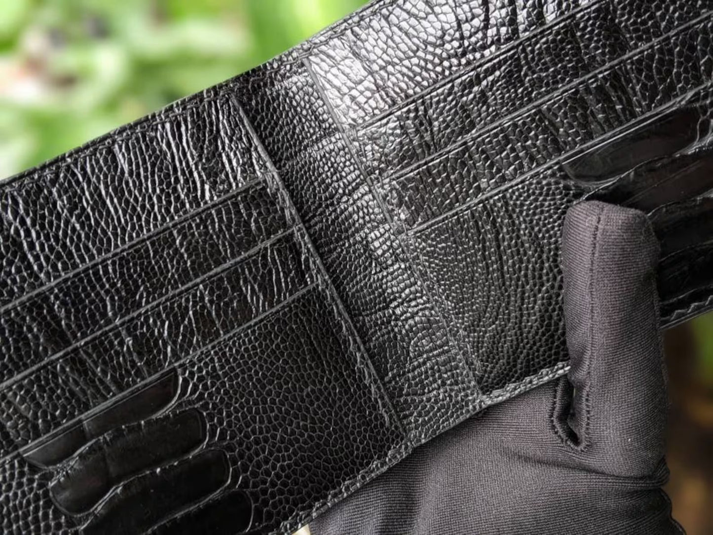Black Ostrich Leg Leather Wallet